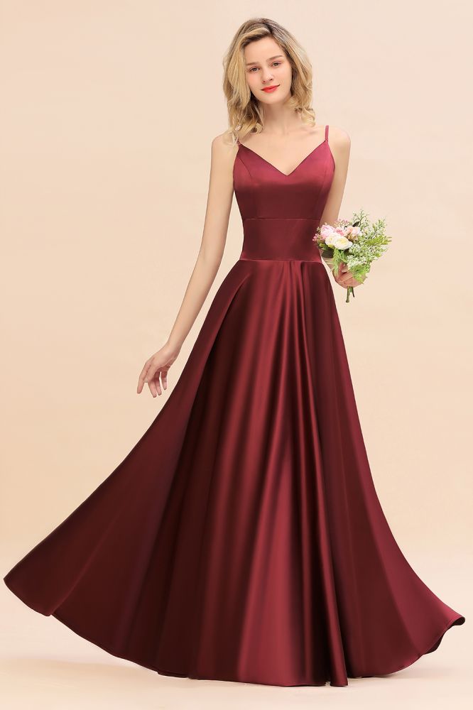 Amzing Burgundy Evening Maxi Bridesmaid Dress Charming V-Neck Backless Wedding Party Dress