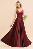 Amzing Burgundy Evening Maxi Bridesmaid Dress Charming V-Neck Backless Wedding Party Dress