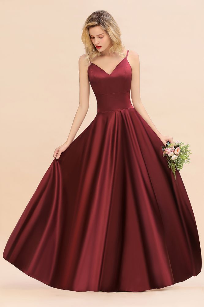 Amzing Burgundy Evening Maxi Bridesmaid Dress Charming V-Neck Backless Wedding Party Dress