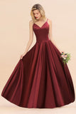 Amzing Burgundy Evening Maxi Bridesmaid Dress Charming V-Neck Backless Wedding Party Dress