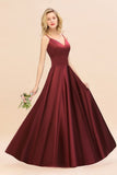 Amzing Burgundy Evening Maxi Bridesmaid Dress Charming V-Neck Backless Wedding Party Dress