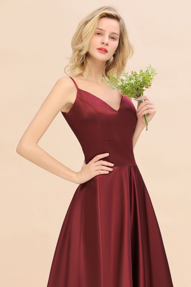 Amzing Burgundy Evening Maxi Bridesmaid Dress Charming V-Neck Backless Wedding Party Dress