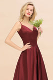 Amzing Burgundy Evening Maxi Bridesmaid Dress Charming V-Neck Backless Wedding Party Dress