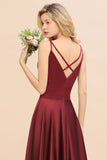 Amzing Burgundy Evening Maxi Bridesmaid Dress Charming V-Neck Backless Wedding Party Dress