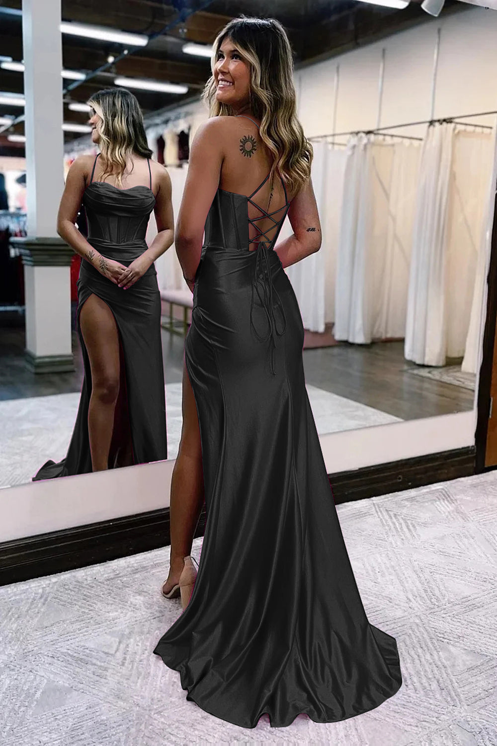 Spaghetti Straps Royal Blue Mermaid Prom Dress With Slit Formal Evening Dresses Gowns