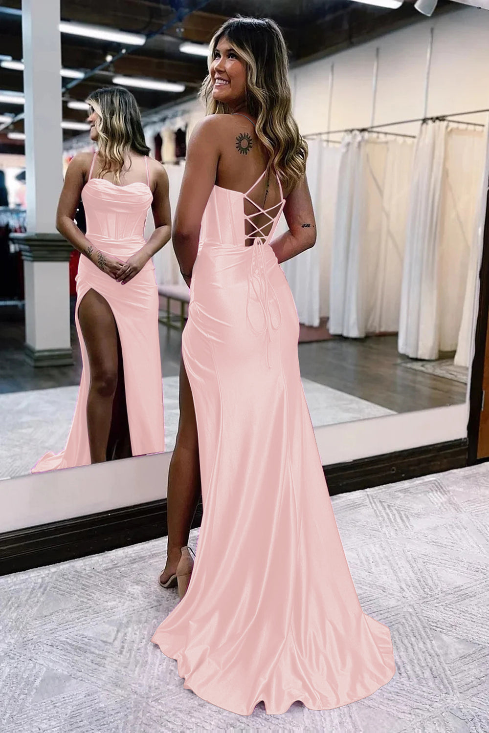 Spaghetti Straps Royal Blue Mermaid Prom Dress With Slit Formal Evening Dresses Gowns