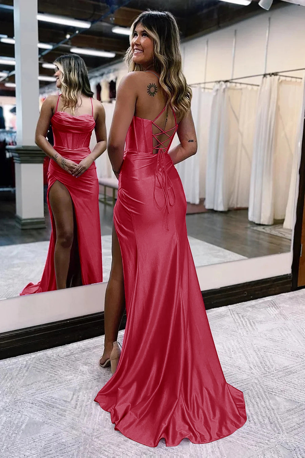 Spaghetti Straps Royal Blue Mermaid Prom Dress With Slit Formal Evening Dresses Gowns