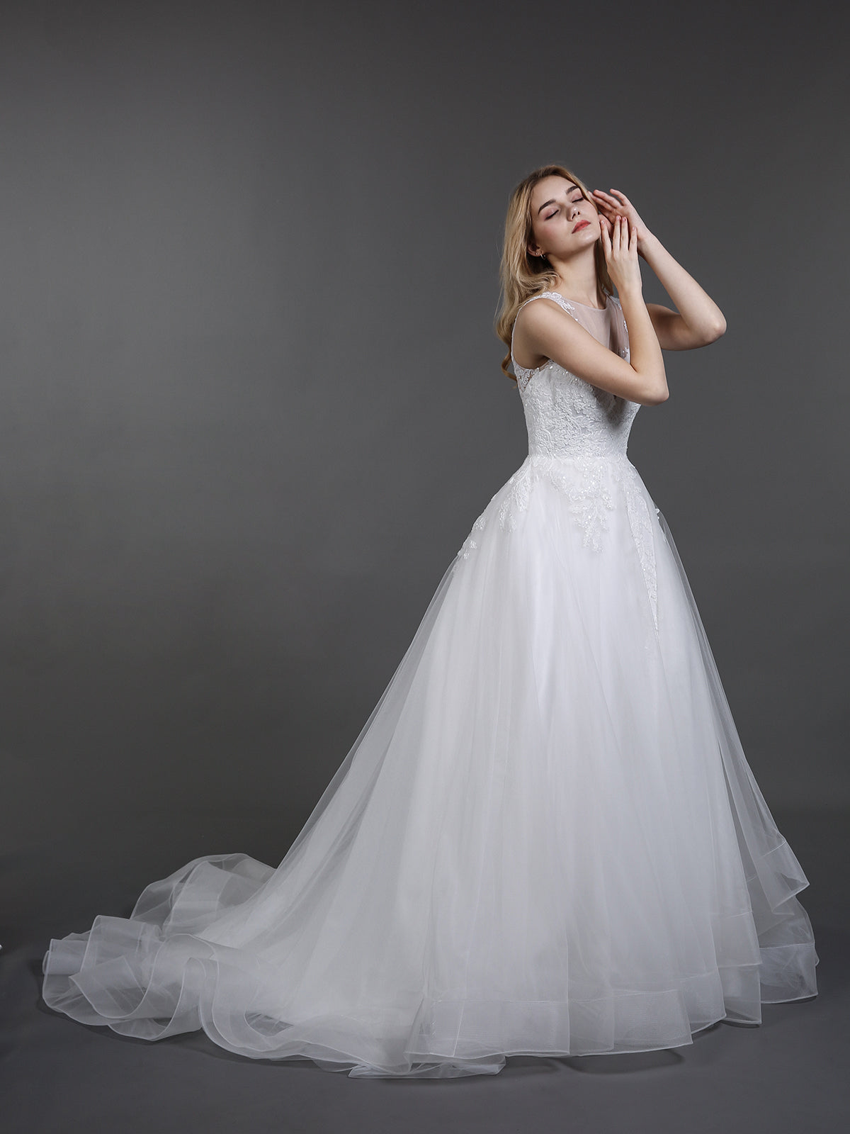 Illusion Neck Lace und Tüll Brautkleid-Elfenbein Brautkleider Kleider