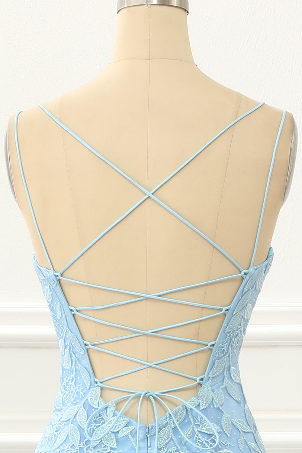 Blaues Meerjungfrau-Ballkleid aus Tüll mit Schnürung am Rücken und Applikationen, formelle Abendkleider