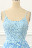 Blue Tulle Lace-up Back A Line Prom Dress with Appliques Formal Evening Ball Gowns