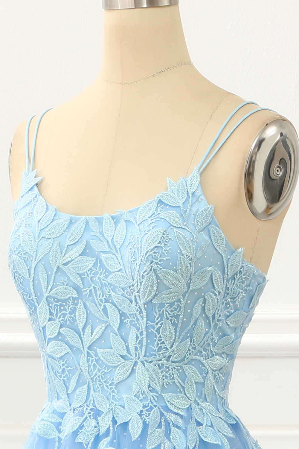 Blue Tulle Lace-up Back A Line Prom Dress with Appliques Formal Evening Ball Gowns