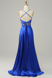 Royal Blue Halter A Line Long Bridesmaid Dress Formal Evening Dresses Gowns