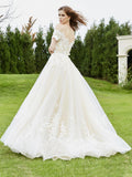 Off-the-shoulder A-line Wedding Dress With Slit-Ivory/Champagne Bridal Gowns Dresses