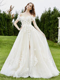 Off-the-shoulder A-line Wedding Dress With Slit-Ivory/Champagne Bridal Gowns Dresses