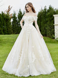 Off-the-shoulder A-line Wedding Dress With Slit-Ivory/Champagne Bridal Gowns Dresses