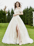 Off-the-shoulder A-line Wedding Dress With Slit-Ivory/Champagne Bridal Gowns Dresses