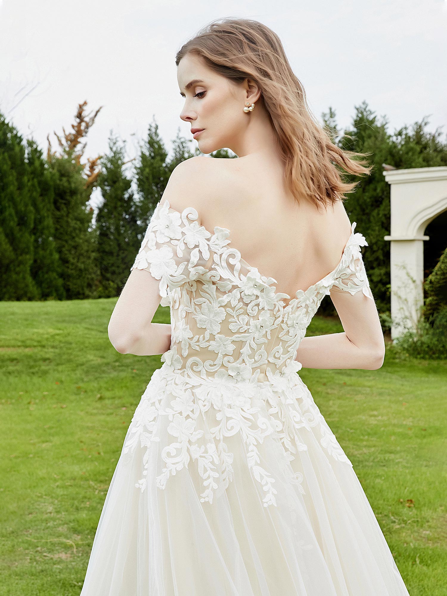 Off-the-shoulder A-line Wedding Dress With Slit-Ivory/Champagne Bridal Gowns Dresses