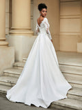 Rückenfreies A-Linien-Brautkleid aus Spitze mit Knopf Elfenbein