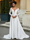 Rückenfreies A-Linien-Brautkleid aus Spitze mit Knopf Elfenbein