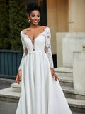 Rückenfreies A-Linien-Brautkleid aus Spitze mit Knopf Elfenbein