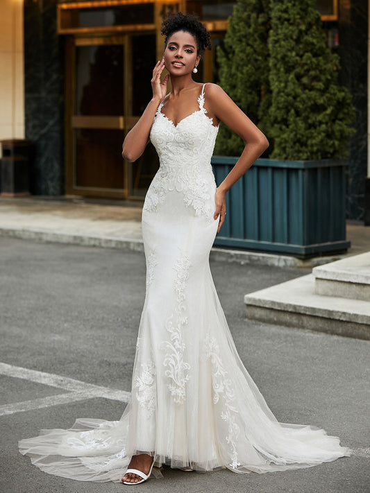 Sweetheart Lace Appliqued Sweep Train Wedding Dress As Picture Bridal Gowns Dresses