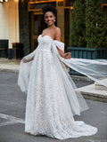 Sweetheart Neckline Sleeveless Lace A-Line Wedding Dress Ivory Bridal Gowns Dresses