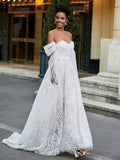 Sweetheart Neckline Sleeveless Lace A-Line Wedding Dress Ivory Bridal Gowns Dresses