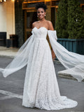 Sweetheart Neckline Sleeveless Lace A-Line Wedding Dress Ivory Bridal Gowns Dresses