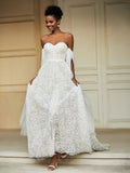 Sweetheart Neckline Sleeveless Lace A-Line Wedding Dress Ivory Bridal Gowns Dresses