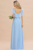 Charming Cap Sleeves Ruffle Chiffon Hi-Lo Bridesmaid Dress Elegant Wedding Party Evening Dress
