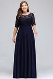 Charming Plus Size Floral Lace Elegant Evening Maxi Dress Half Sleeves Party Mother of the Bride Dress