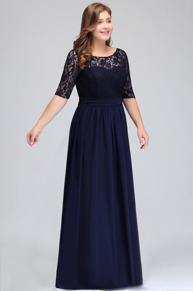 Charming Plus Size Floral Lace Elegant Evening Maxi Dress Half Sleeves Party Mother of the Bride Dress