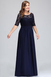 Charming Plus Size Floral Lace Elegant Evening Maxi Dress Half Sleeves Party Mother of the Bride Dress