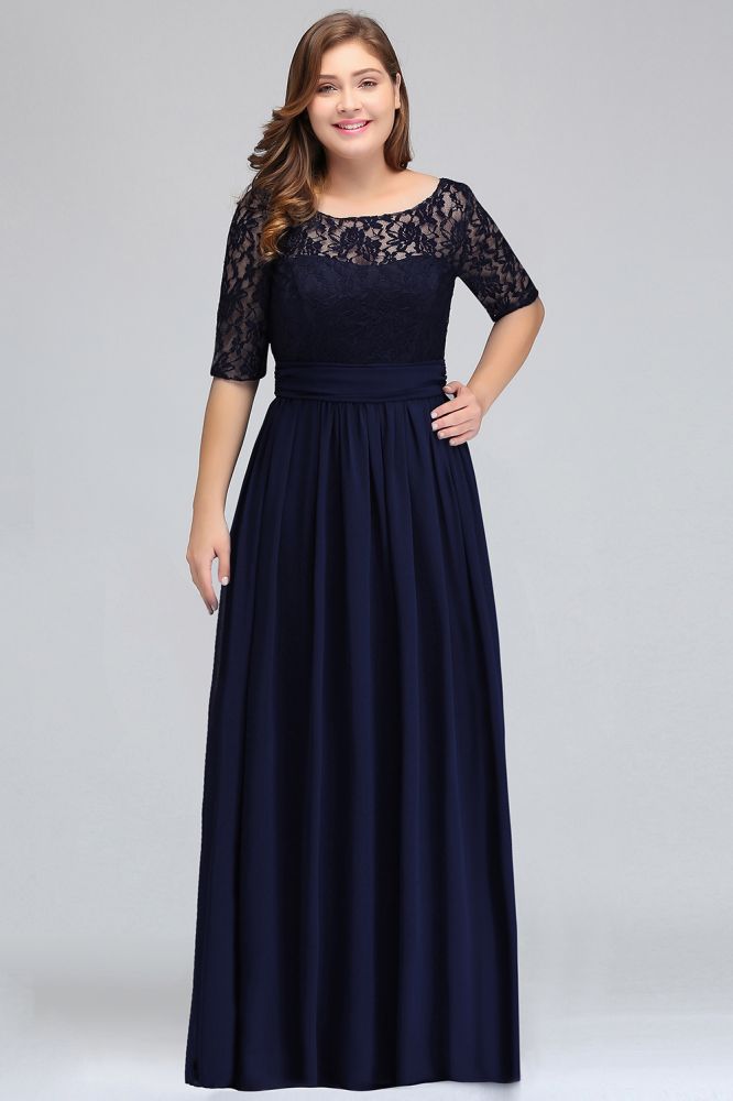 Charming Plus Size Floral Lace Elegant Evening Maxi Dress Half Sleeves Party Mother of the Bride Dress