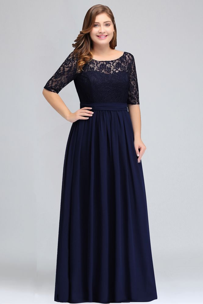 Charming Plus Size Floral Lace Elegant Evening Maxi Dress Half Sleeves Party Mother of the Bride Dress