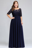 Charming Plus Size Floral Lace Elegant Evening Maxi Dress Half Sleeves Party Mother of the Bride Dress