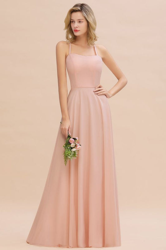 Chic Chiffon Straps Sleeveless Long Elegant Ruffles Bridesmaid Dress Evening Prom Gowns