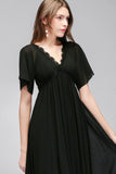 Classic Black Chiffon Elegant Bridesmaid Dress V-Neck Long