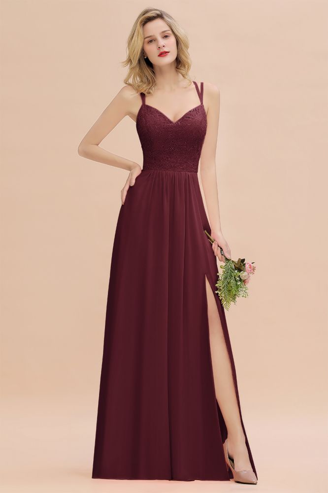 Classy Spaghetti Slim Side Split Bridesmaid Dress Sky Blue V-Neck Wedding Party Evening Dress