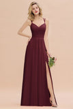 Classy Spaghetti Slim Side Split Bridesmaid Dress Sky Blue V-Neck Wedding Party Evening Dress