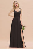 Classy Spaghetti Slim Side Split Bridesmaid Dress Sky Blue V-Neck Wedding Party Evening Dress