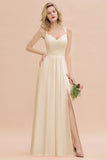 Classy Spaghetti Slim Side Split Bridesmaid Dress Sky Blue V-Neck Wedding Party Evening Dress