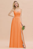 Classy Spaghetti Slim Side Split Bridesmaid Dress Sky Blue V-Neck Wedding Party Evening Dress