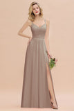 Classy Spaghetti Slim Side Split Bridesmaid Dress Sky Blue V-Neck Wedding Party Evening Dress