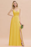 Classy Spaghetti Slim Side Split Bridesmaid Dress Sky Blue V-Neck Wedding Party Evening Dress