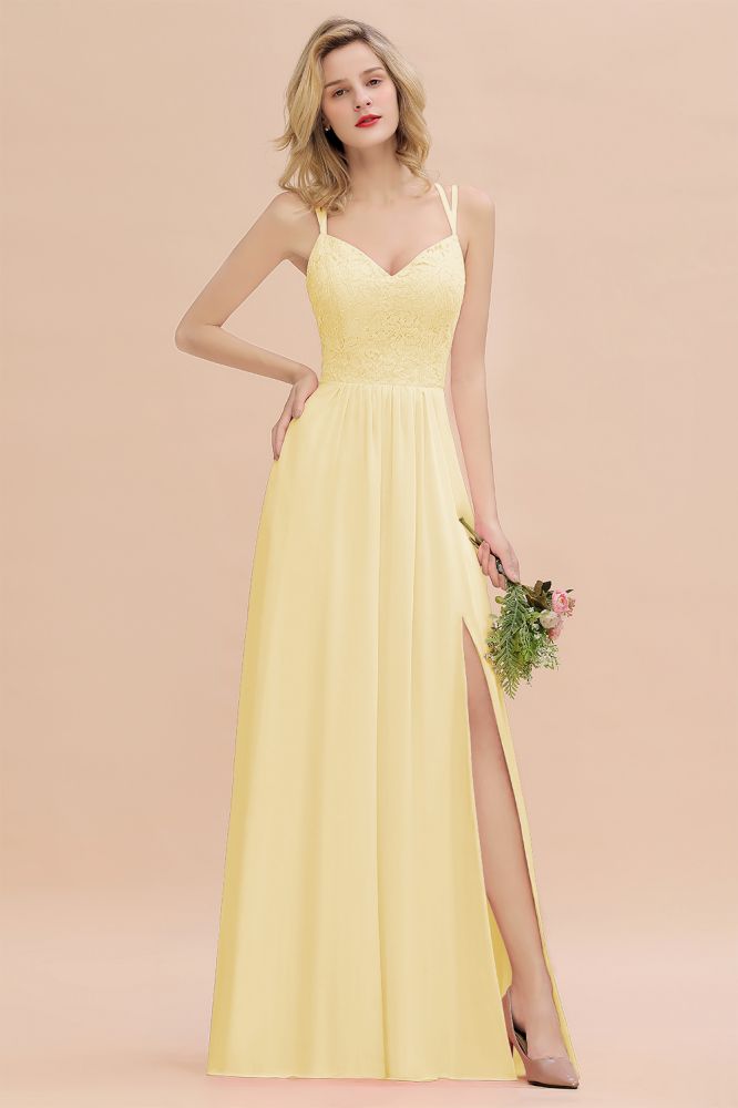 Classy Spaghetti Slim Side Split Bridesmaid Dress Sky Blue V-Neck Wedding Party Evening Dress