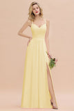 Classy Spaghetti Slim Side Split Bridesmaid Dress Sky Blue V-Neck Wedding Party Evening Dress