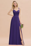 Classy Spaghetti Slim Side Split Bridesmaid Dress Sky Blue V-Neck Wedding Party Evening Dress