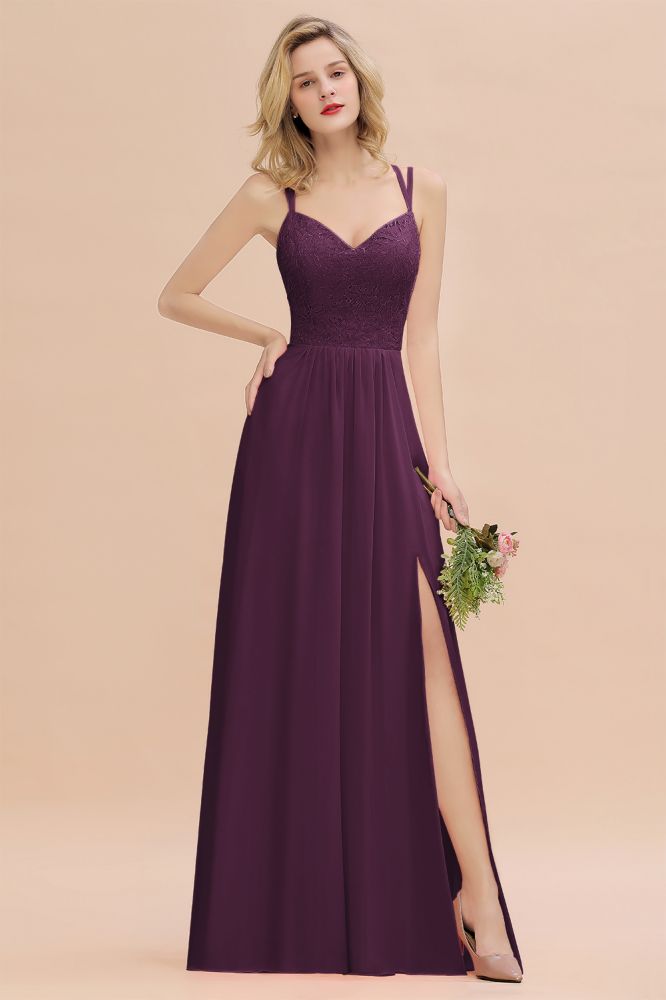 Classy Spaghetti Slim Side Split Bridesmaid Dress Sky Blue V-Neck Wedding Party Evening Dress