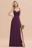 Classy Spaghetti Slim Side Split Bridesmaid Dress Sky Blue V-Neck Wedding Party Evening Dress